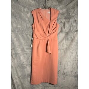Kay Unger New York Coral Pink Twist Waist Asymmetrical Sheath Dress Size 8